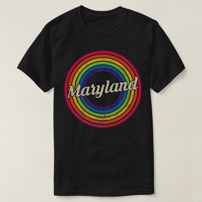 Maryland Retro Rainbow Faded Style T-Shirt (Design Front)