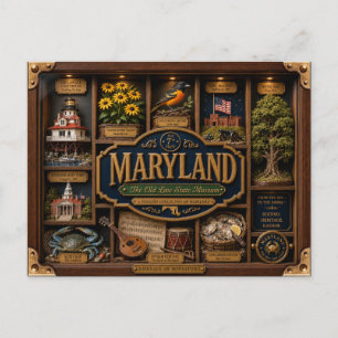 Maryland Shadow Box 3D Figurine State Postcard