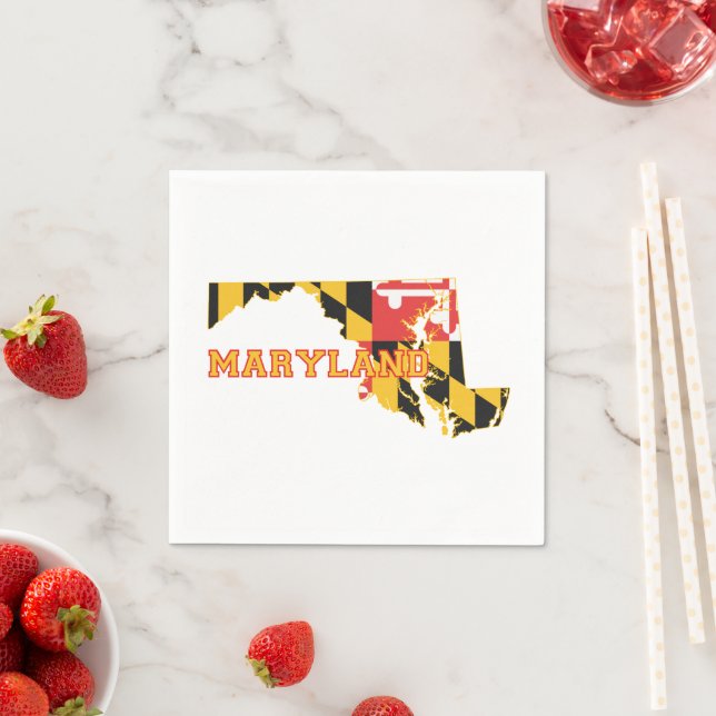 Maryland Shaped Marylander Old Line State Flag Napkin (Insitu)