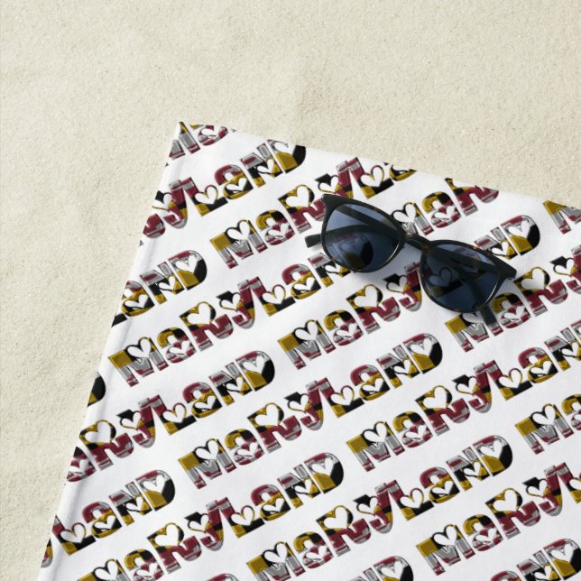 Maryland State Flag Colours Typography Pattern USA Beach Towel (In Situ)