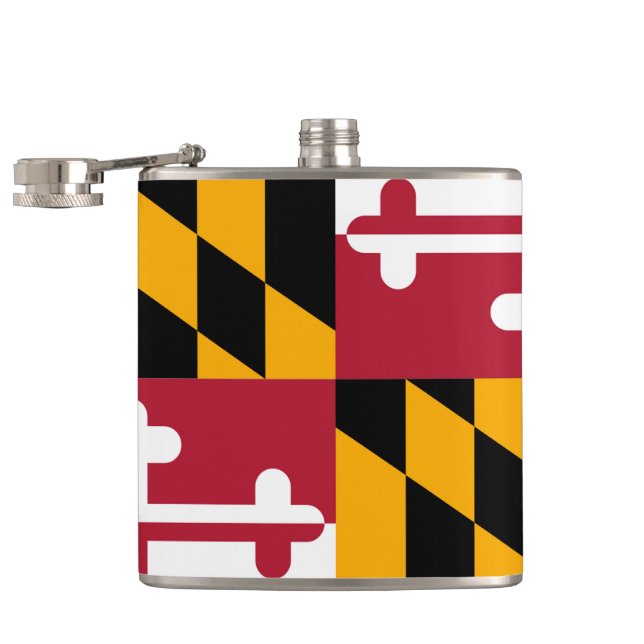 Maryland State Flag Design Hip Flask (Opened)