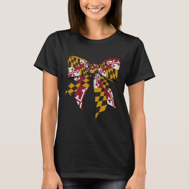 Maryland State Flag Girl Coquette Bow Ribbon T-Shirt (Front)