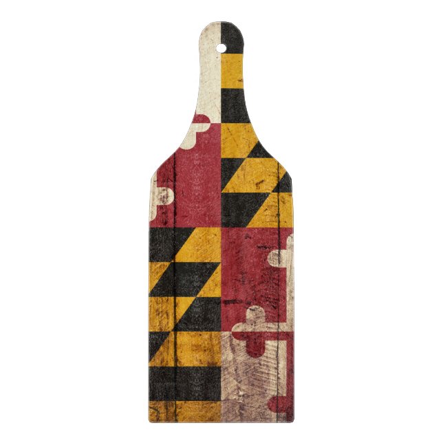 Maryland State Flag on Old Wood Grain Cutting Board (Front)