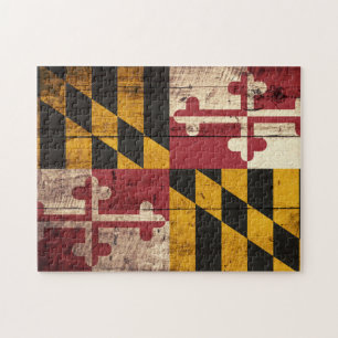 Maryland State Flag on Old Wood Grain Jigsaw Puzzle