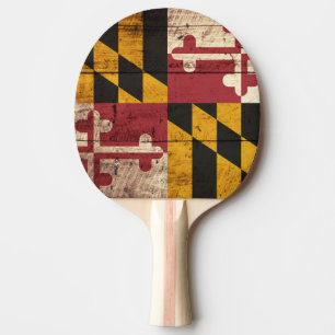 Maryland State Flag on Old Wood Grain Ping Pong Paddle