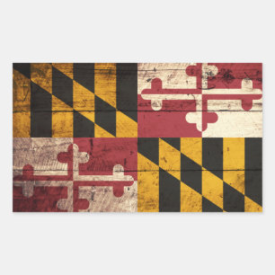 Maryland State Flag on Old Wood Grain Rectangular Sticker