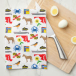 Maryland Tea Towel<br><div class="desc">This towel features all your favourite Maryland icons; the Maryland flag,  blue crabs,  black-eyed Susans,  orioles,  the US Naval Academy,  the USS Torsk,  and Assateague's wild horses.</div>