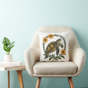 Maryland Terrapin And Black Eyed Susan Flowers Cushion