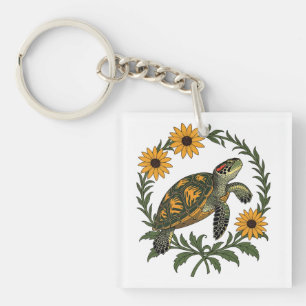 Maryland Terrapin And Black Eyed Susan Flowers Key Ring