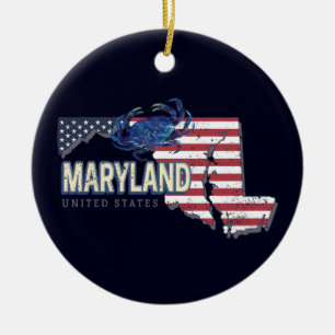 Maryland United States Retro State Map Vintage USA Ceramic Tree Decoration