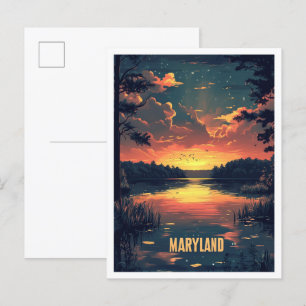 Maryland USA Art Vintage Illustration Travel Postcard