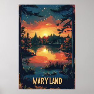 Maryland USA Art Vintage Illustration Travel Poster