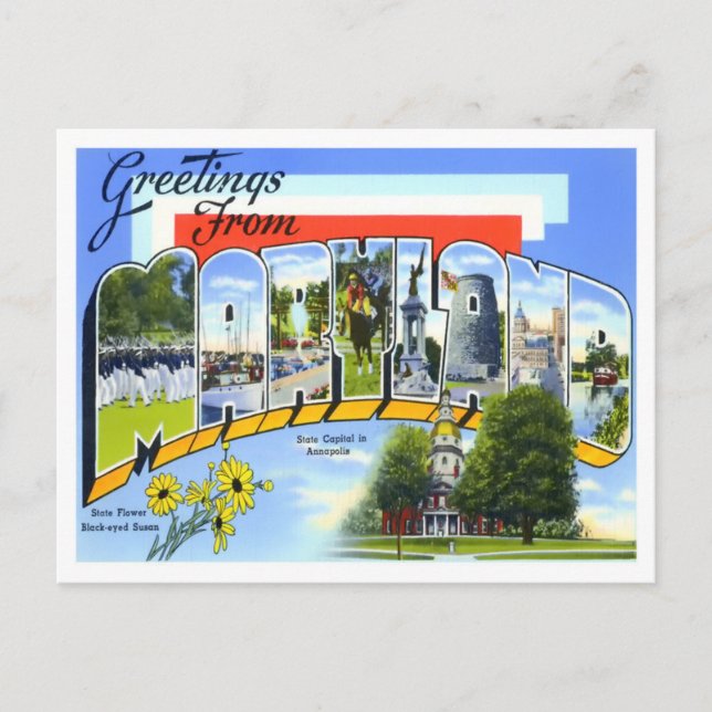Maryland Vintage Big Letters Postcard (Front)