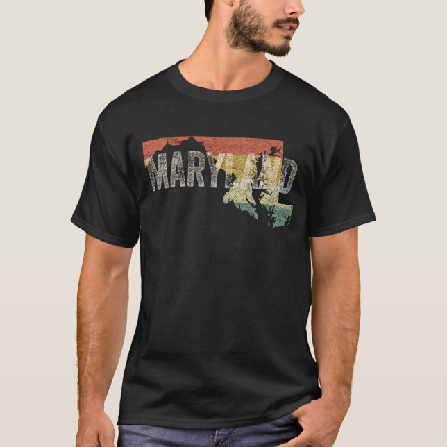 Maryland Vintage Retro Sunset State Map T-Shirt (Front)