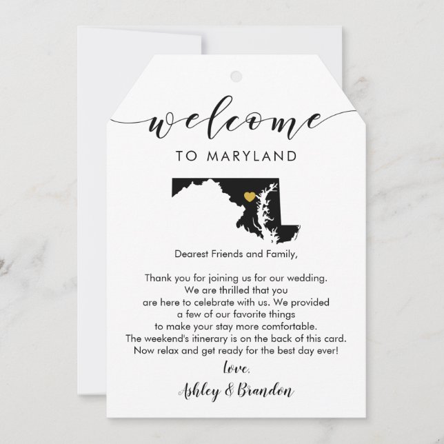 Maryland Wedding Welcome Tag, Letter Itinerary (Front)
