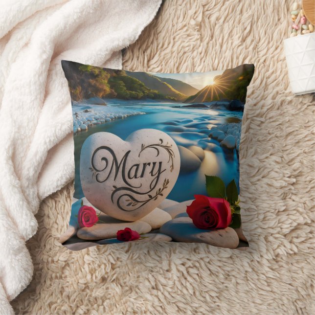 Mary's Heart stone by the River Cushion (Blanket)