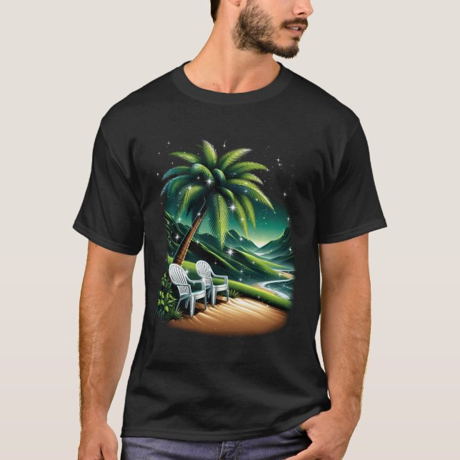 Más Fotos Puerto Rico Serene Beach View Palm Tree  T-Shirt (Front)