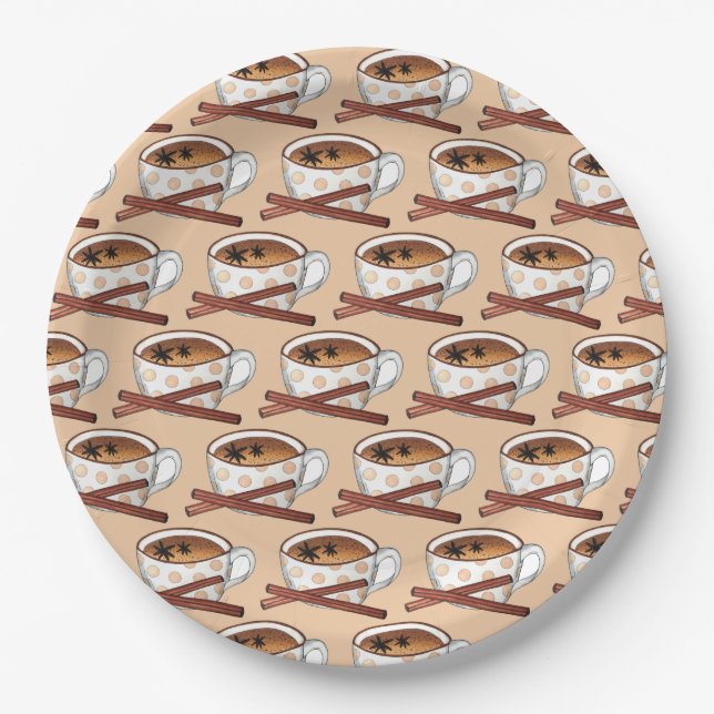 Masala Chai Teacup Indian Spiced Black Tea Cuppa Paper Plate (Front)