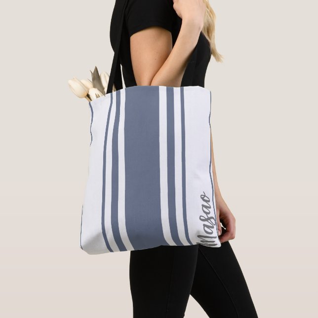 Masao Minimalist Stripes Monogram Tote Bag (Close Up)