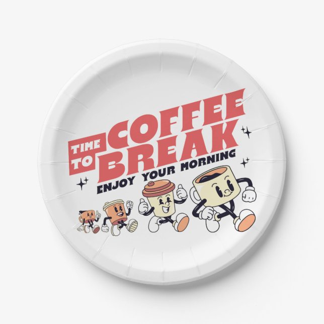 Mascot Coffee - Time To Coffee Break Paper Plate (Front)