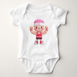 Mascot Flexing Muscles – Strong Cartoon Athlete Baby Bodysuit