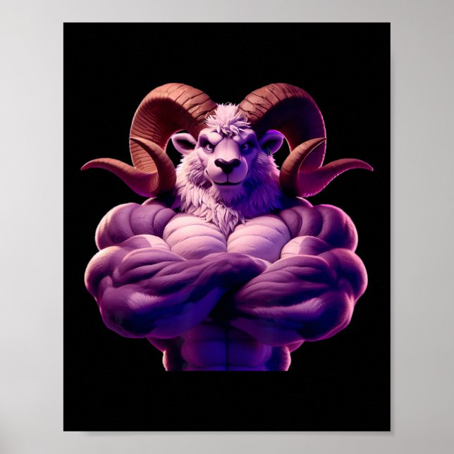 Mascular Ram Flexing Fan Lover Bodybuilding Cool G Poster (Front)
