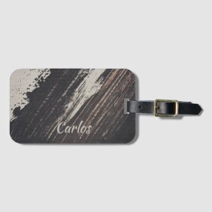 Masculine and Modern Black and Beige Paint Strokes Luggage Tag