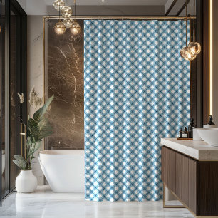 Masculine Bath Curtain Blue Plaid Gift Idea