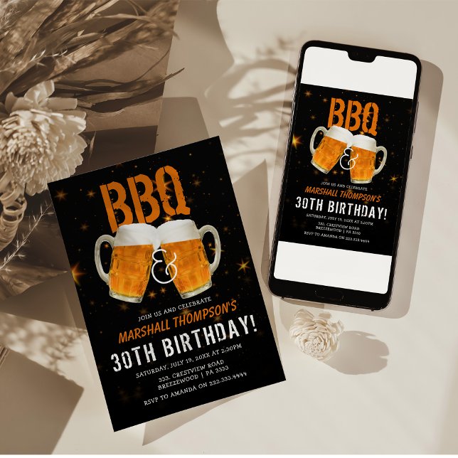 Masculine BBQ and Beers Birthday Party Invitation (Creator Uploaded)