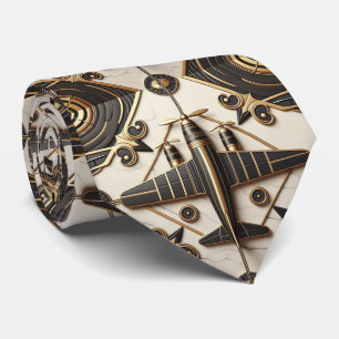Masculine Black and Gold Aeroplane Jet Tie