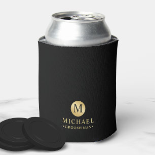 Masculine Black and Gold Personalised Groomsmen Can Cooler