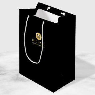 Masculine Black and Gold Personalised Groomsmen Medium Gift Bag