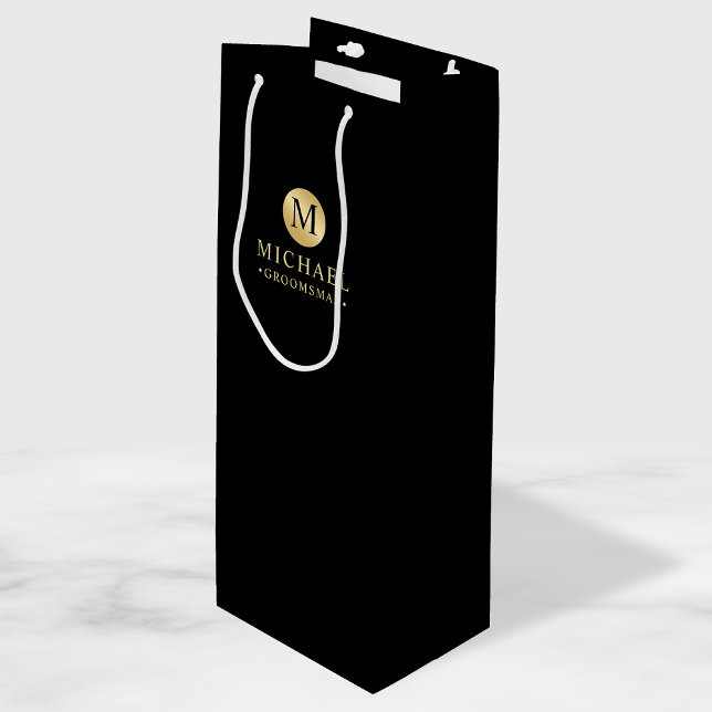 Masculine Black and Gold Personalised Groomsmen Wine Gift Bag (Creator Uploaded)