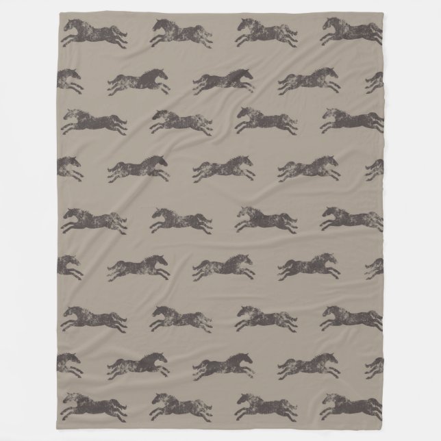 Masculine Black and Tan Classic Equestrian Horses Fleece Blanket (Front)