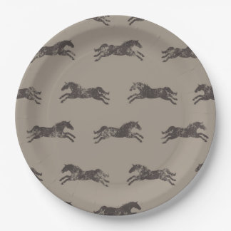 Masculine Black and Tan Classic Equestrian Horses Paper Plate