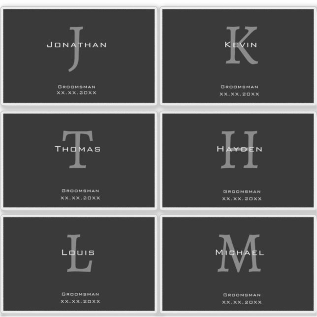 Masculine Black and White  Initial + Name Monogram (Front)
