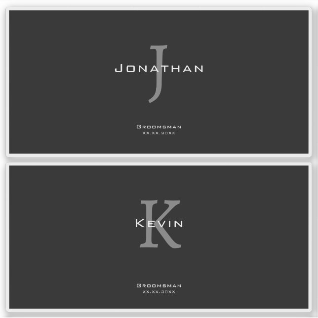 Masculine Black and White  Initial + Name Monogram (Front)