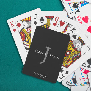 Masculine Black and White  Initial + Name Monogram Playing Cards