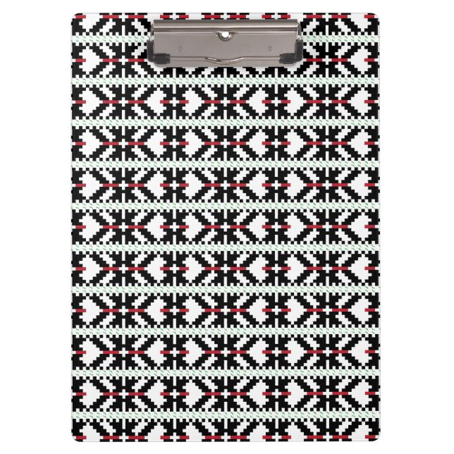 Masculine Black and white Latvian tribal folk art Clipboard (Front)