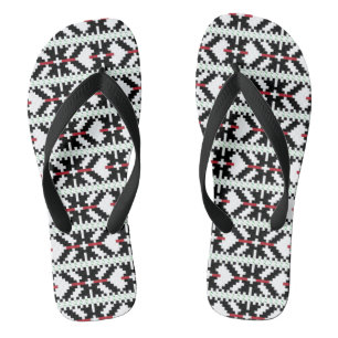 Masculine Black and white Latvian tribal folk art Jandals