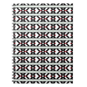 Masculine Black and white Latvian tribal folk art Spiral Notebook