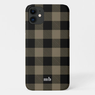 Masculine Black Brown Buffalo Plaid Name Initials Case-Mate iPhone Case