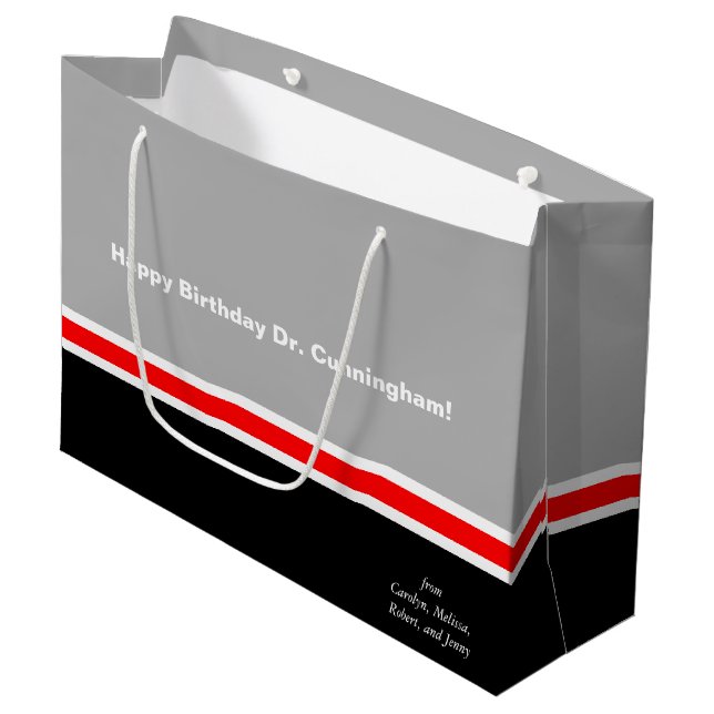 Masculine Black Grey and Red Large Gift Bag (Front Angled)