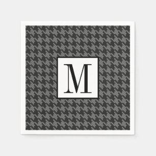 Masculine Black Grey Houndstooth Optional Monogram Napkin