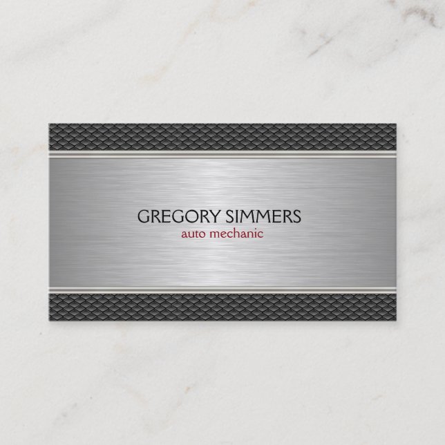 Masculine Black & Grey Metallic Background Business Card (Front)