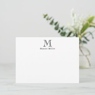 Masculine Black Initial Monogram and Name Flat Card