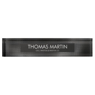 Masculine Black Leather Office Desk Name Nameplate