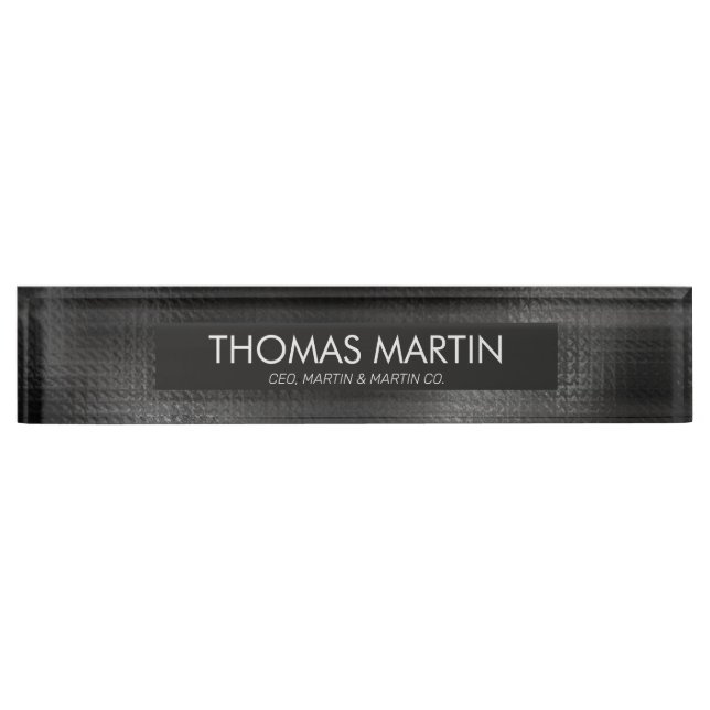 Masculine Black Leather Office Desk Name Nameplate (Front)