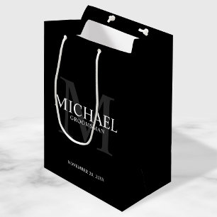 Masculine Black Personalised Groomsmen Medium Gift Bag