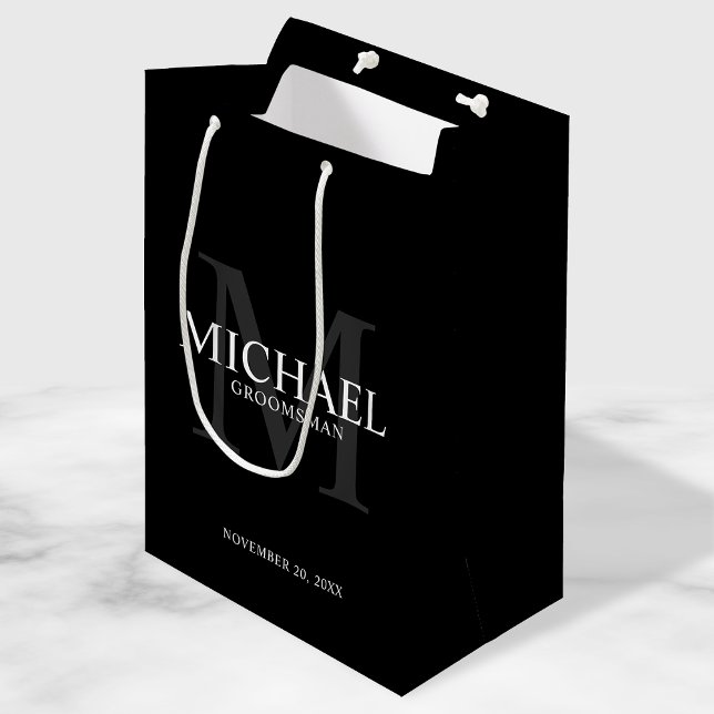 Masculine Black Personalised Groomsmen Medium Gift Bag (Creator Uploaded)